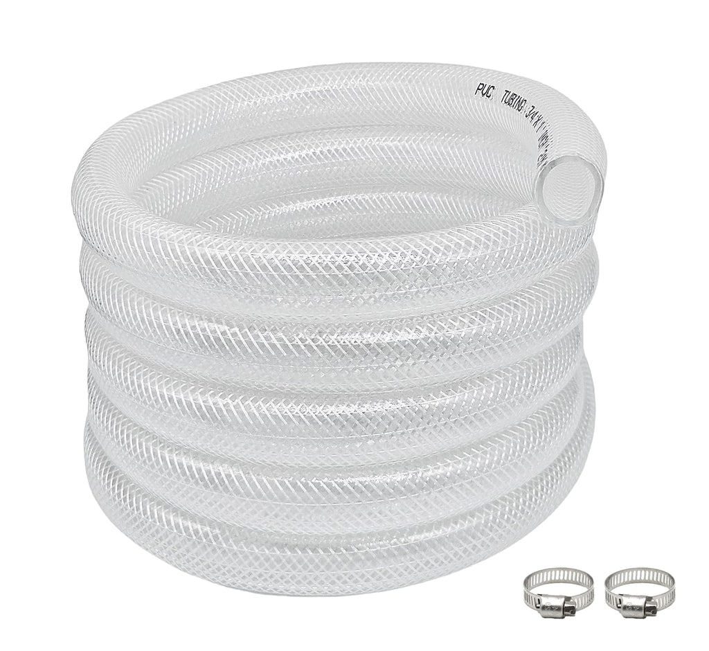 3/4" ID x 1" OD - 10 Ft High Pressure Braided Clear PVC Vinyl Tubing Flexible Tube, Heavy Duty Reinforced Hose Tubing