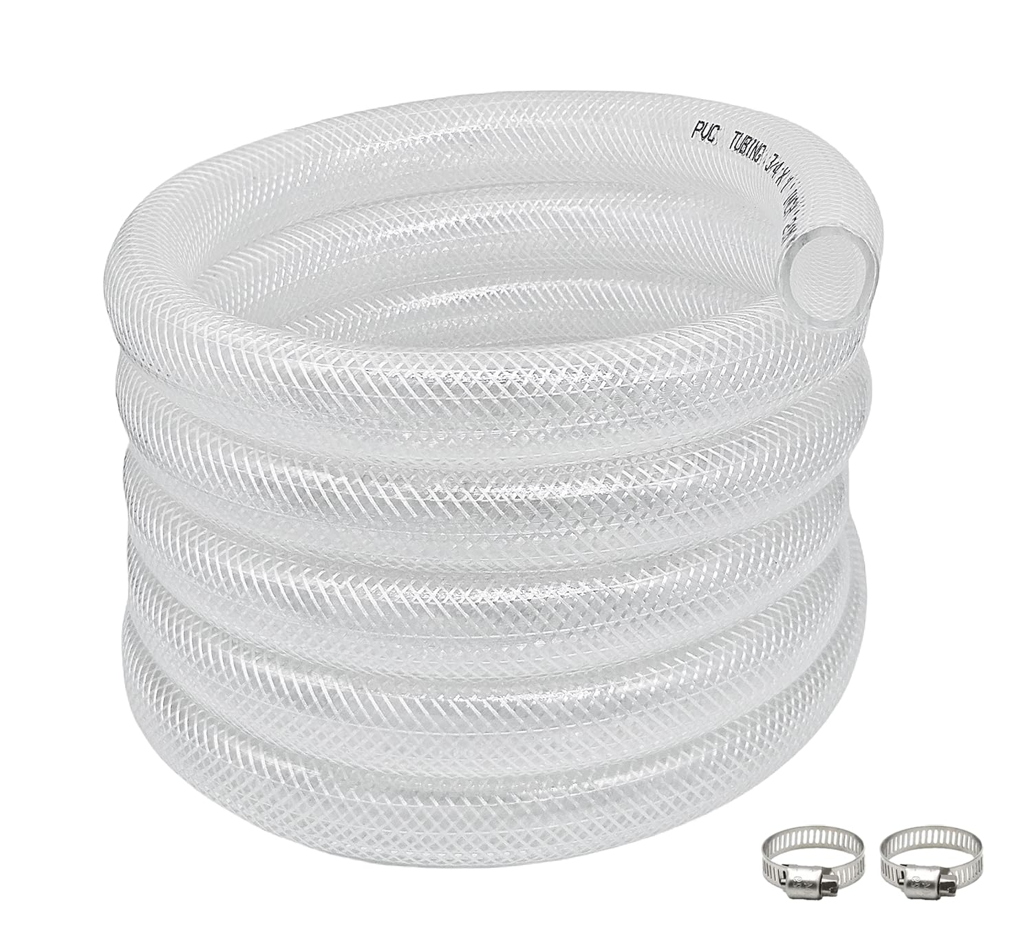 3/4" ID x 1" OD - 10 Ft High Pressure Braided Clear PVC Vinyl Tubing Flexible Tube, Heavy Duty Reinforced Hose Tubing