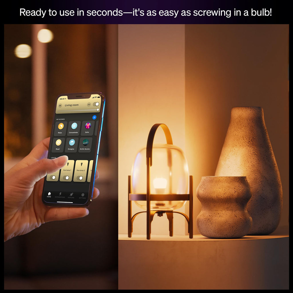 Philips Hue Smart LED A19 Bulb 1-Pack, White & Color Ambiance, E26 Base, 7.2W, Full Spectrum Light 1000K-20000K, 810 Lumens, Dimmable, Works with Alexa, Google, & Apple Home