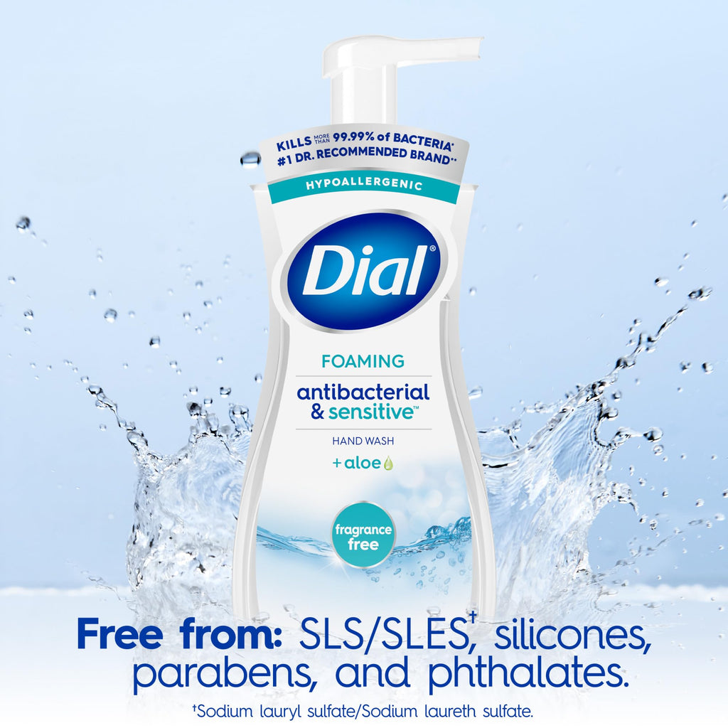 Dial Antibacterial Defense Foaming Hand Soap + Aloe, Fragrance Free, 7.5 Fl Oz (Pack of 6), Dermatologist-Tested Hand Wash, Gentle on Skin
