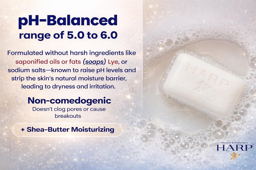 HARP® Fragrance Free Body Wash Bar – pH Balanced (5.0–6.0) Syndet Cleanser, No Lye, Non-Comedogenic, Gentle for Sensitive & Dry Skin, With Shea Butter & Borage Oil. 3-5oz Bars.