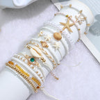 NEWITIN 49 Pieces Gold Jewelry Set for Women Boho Beach Jewelry Set Summer Ocean Seashell Starfish Necklaces Bracelets Toe Rings Earrings for Women