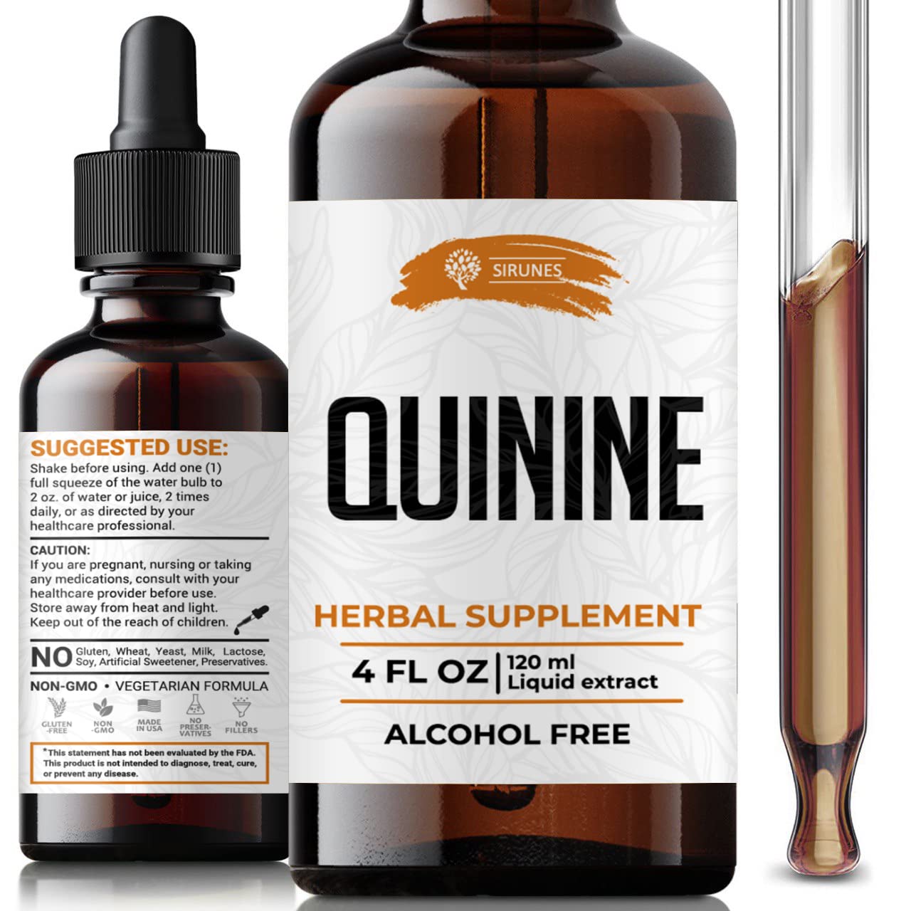 SIRUNES Quinine Tincture Extract Quinine Dried Bark Herbal Supplement Quinine Immune System Support Cinchona Bark Liquid Drops Alcohol and Gluten Free-4 fl Oz