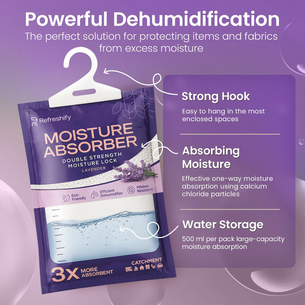 Moisture Absorbers and Humidity Absorber Bags for Closet - 10 Pack High-Efficiency Moisture Absorber and Humidity Packs for Home, Moisture Bags and Dehumidifier Bags for Car Lavender, 10 Pack