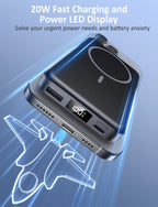 Magnetic Portable Charger 10000mAh, 20W Power Bank with Built in Cable