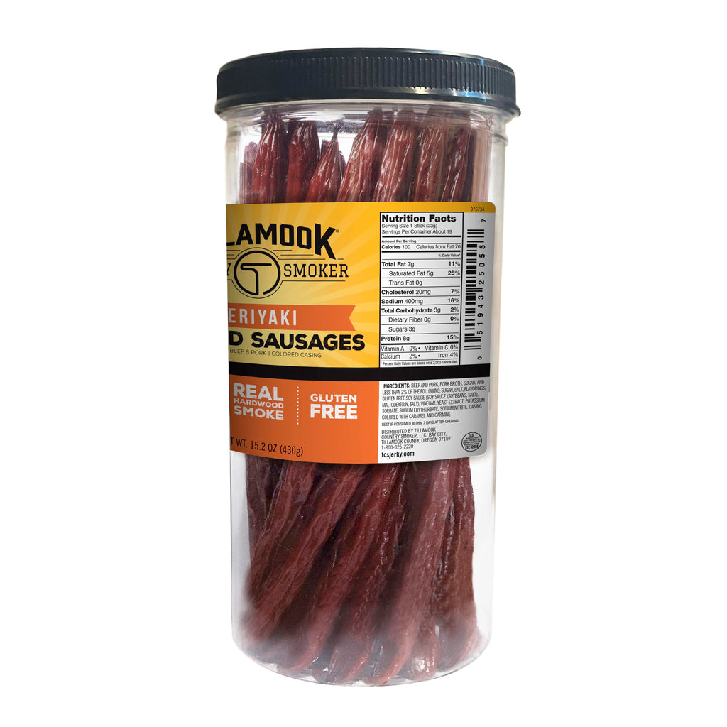 Tillamook Country Smoker Real Hardwood Smoked Sausages, Teriyaki, 15.2 Ounce Tall Jar, 20 Count