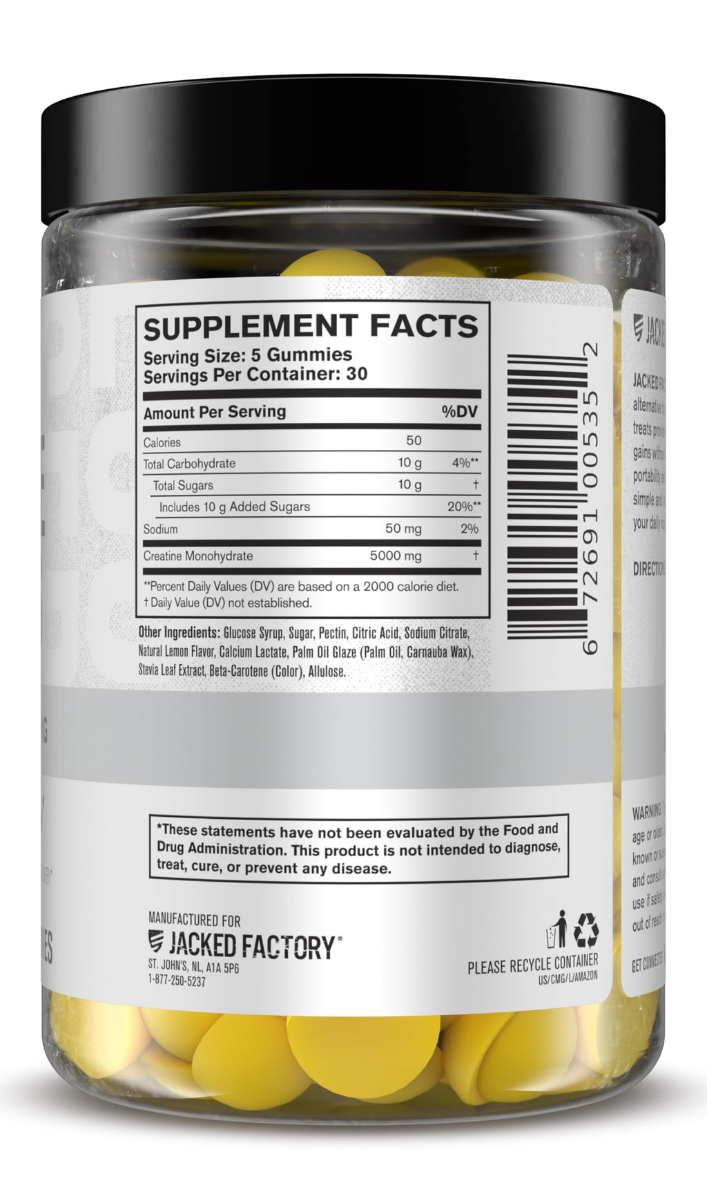Jacked Factory Creatine Gummies 5g Daily Dose (1g per Gummy) - Creatine Gummy for Men and Women, Vegan-Friendly, Travel-Friendly, Third-Party Tested - 150 Gummies, Lemon