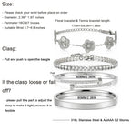Camhanno Gold Bracelets for Women-4Pcs 18K Gold Plated Love Bangle Tennis Clover Nail Bracelets Stack Set for Women Trendy Non Tarnish Stainless Steel Gold Bangles Accessories Designer Jewelry (Silver Stack Bracelet -2)