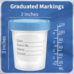 Sterile Specimen Cups with Lids 4oz Clear Urine Collection Cup with Leak Proof Screw On Covers - Individually Bagged 3 inch Specimens Jars – for Safe Pee, Stool, Semen Sample Testing (600)