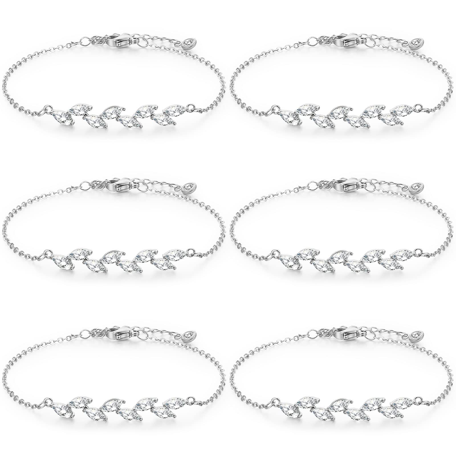 Trnayi 6 Pcs Bridesmaid Bracelets Jewelry Bridesmaid Gifts,Silver Leaf