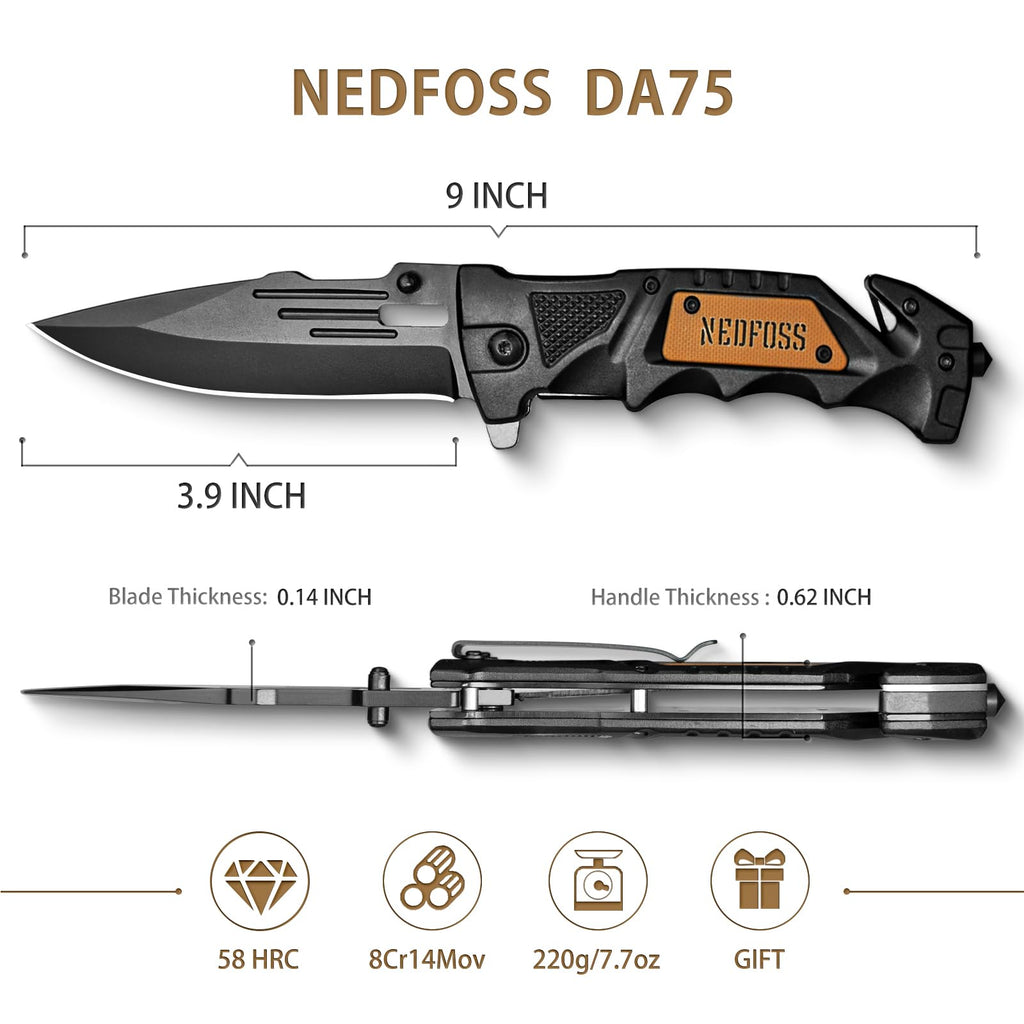NedFoss Pocket Folding Knife DA75, 3 in 1 Pocket Knife Gifts for Men Women