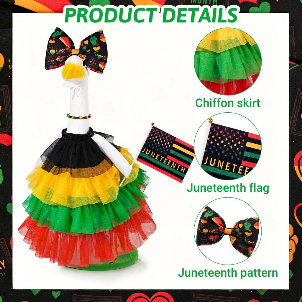 JcHrmers Juneteenth Porch Goose Outfit African American Goose Outfits Freedom Day Geese Clothes Fits 23" Cement Plastic Goose Statue for Juneteenth Outdoor Indoor Garden Yard Patio Decoration