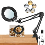 Upgrade 12X Magnifying Glass with Light and Stand, Real Glass Magnifying lamp, 5 Color Modes Stepless Dimmable,84LEDs Desk Lamp, Magnifier with Light Hands Free for Close Work, Reading Craft Repair