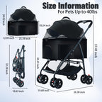 ZHUOKECE 3-in-1 Pet Dog Stroller, Dog Wagon with Removable Carrier, Cat Stroller for Medium Dogs Up to 55lbs (Black)