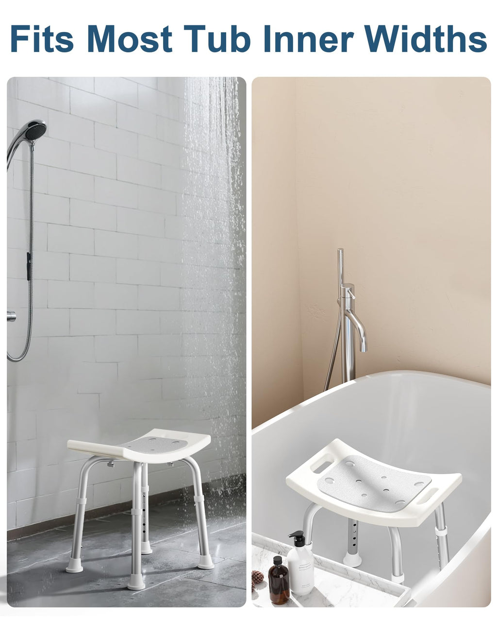 HOMLAND Shower Chair for Inside Shower, 400 lbs Adjustable Shower Stool with Suction Feet, Shower Seat for Inside Tub Bathroom Bench Bath Chair for Elderly and Disabled - Light Gray