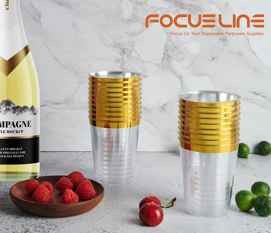 FOCUSLINE 100 Count 10 oz Gold Plastic Cups