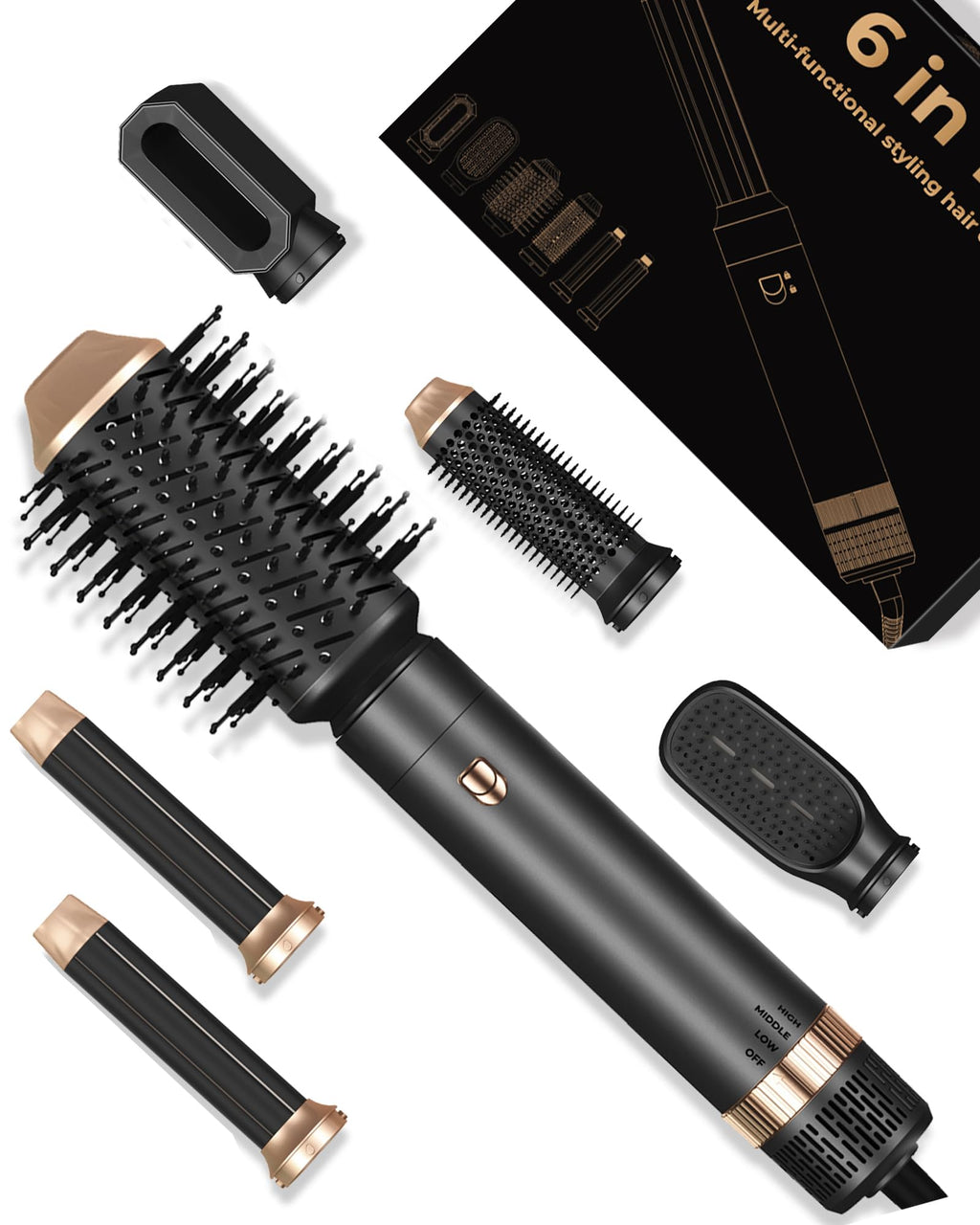 Yitrust 6 in 1 Hair Dryer Brush, Blow Dryer Brushies Ionic Hair Dryer, Oval Hot Air Brush, Hair Curler Straightener Magic Styler Autowrap Air Styler