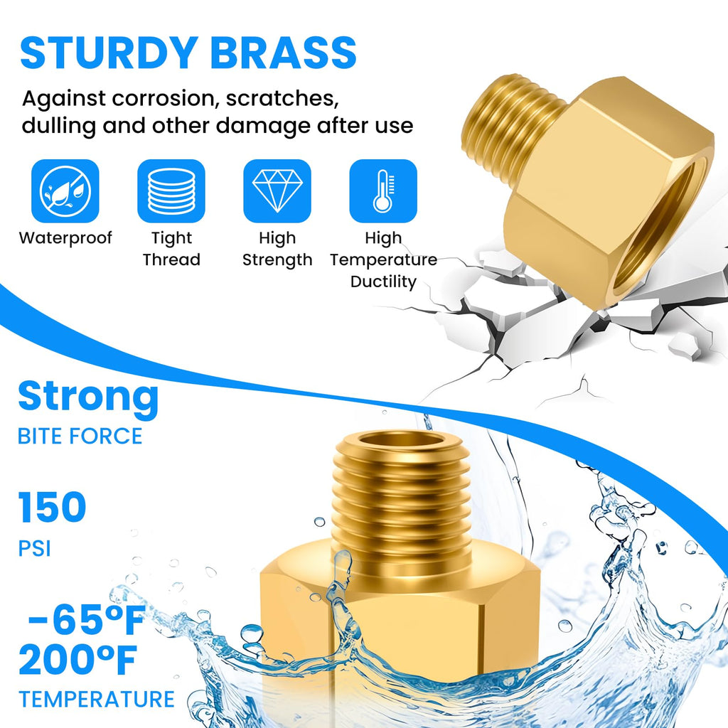SDTC Tech 2-Pack Brass Pipe Fitting 1/4 NPT Thread Male to 1/2 NPT Thread Female Reducer Adapter, Brass Pipe Extension Connectors