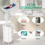 TomCare Toilet Paper Holder Stand with Shelf 4 Raised Feet Upgraded Free Standing Toilet Paper Roll Storage with Tissue Paper Dispenser Metal Bathroom Storage Organization (White)