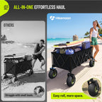 HIKEMOON 400L Large Beach Collapsible Wagon with Balloon Wheels, Black