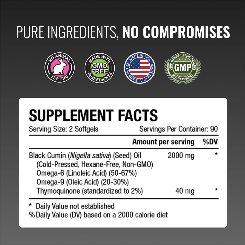 Approved Science Black Seed Oil - Cold Pressed Nigella Sativa - Boost Immunity, Respiratory, Cognitive, and Digestive Health - 2% Thymoquinone - 1 Bottle - 180 Softgels - Made in The USA