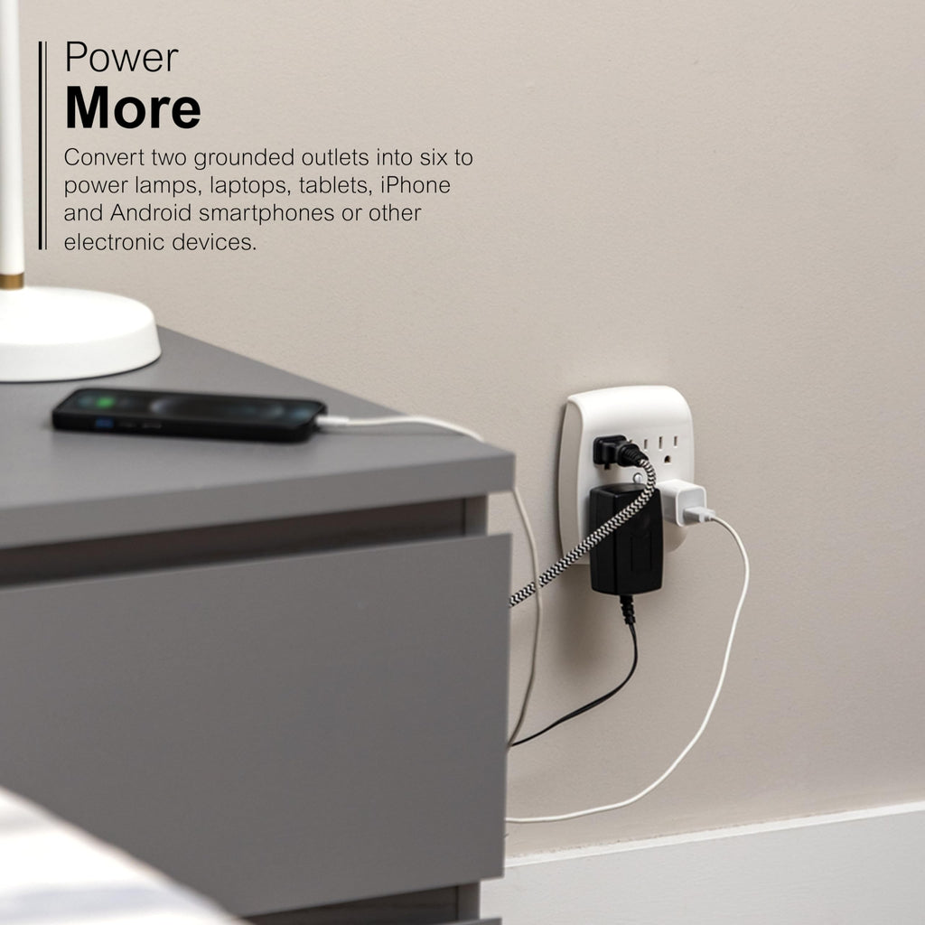 GE 6-Outlet Extender Wall Tap, 5 Pack, Grounded Adapter, Outlet Splitter, Charging Station, 3-Prong, Plug Adapter, Secure Install, Cruise Essentials, ETL Listed, White, 54853