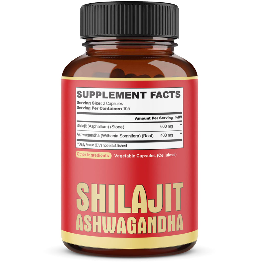 agobi 210 Capsules - 600mg Shilajit Supplement with 400mg Organic Ashwagandha Root - Shilajit Pure Himalayan Organic for Energy Production, Immune System Brain Health, Focus & Concentration