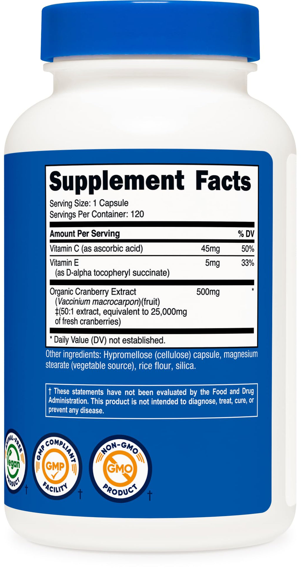 Nutricost Cranberry Extract 25,000mg Equivalent from 500mg of 50:1 Extract Per Serving, 120 Capsules for 120 Servings Per Bottle (3 Pack) - with 45mg of Vitamin C & 5mg of Vitamin E