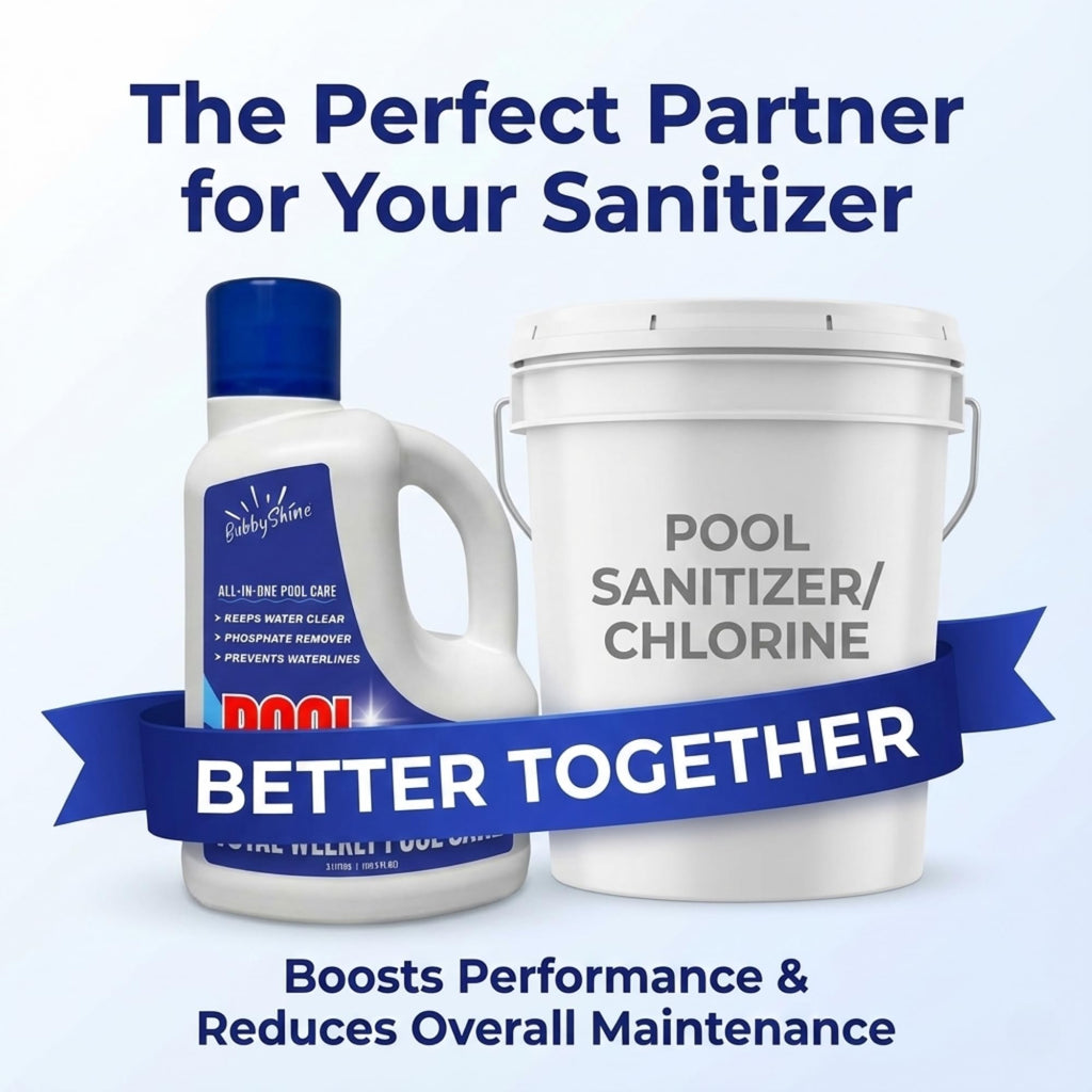 4-in-1 Weekly Pool Treatment - 3 L (101.5 fl oz) - Pool Chemicals, Phosphate Remover, Pool Clarifier, Enzyme Treatment + Waterline Cleaner, Perfect Clarity Finish, Saltwater Safe - BubbyShine