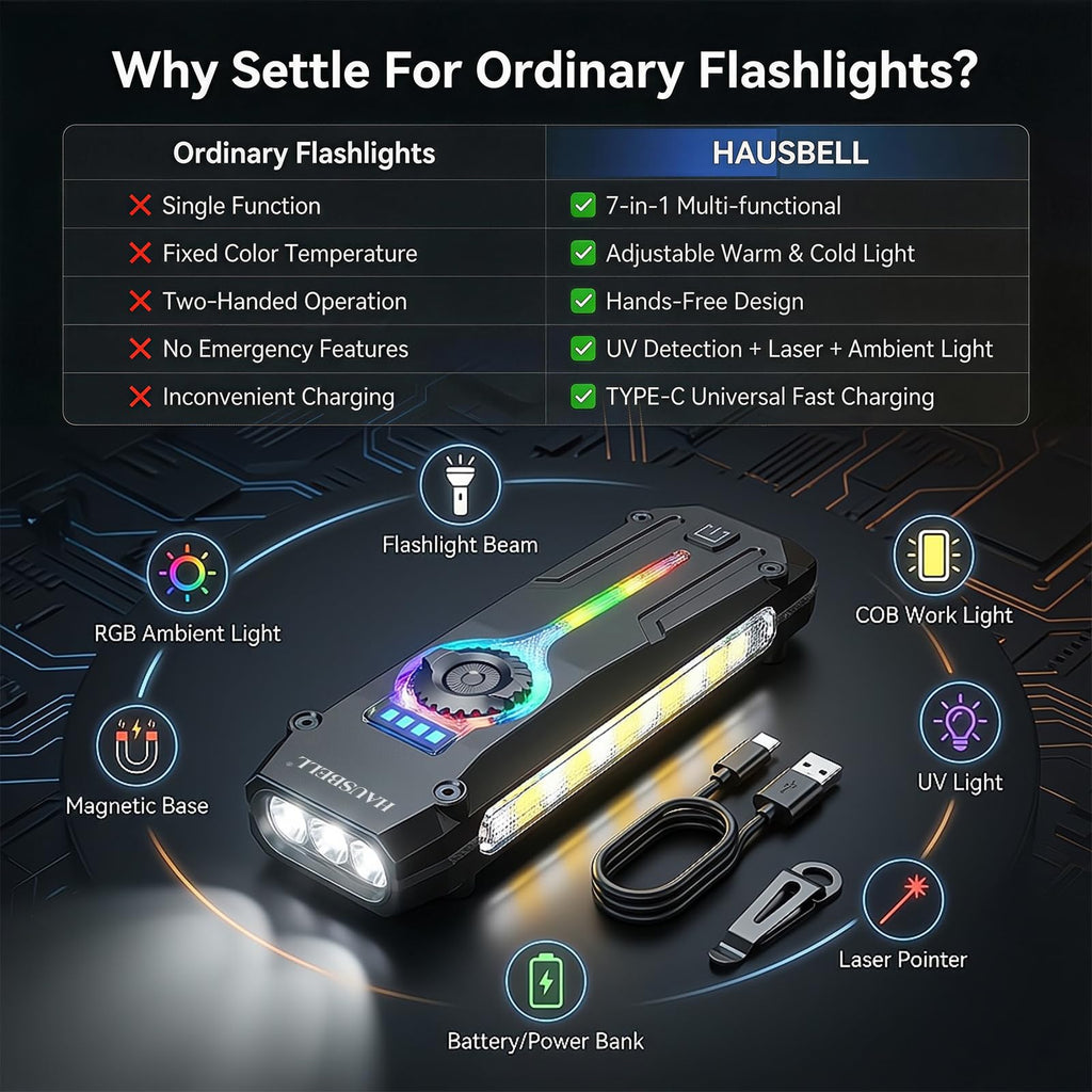 Flat EDC Rechargeable Tactical Flashlight, UV Magnetic Small Work light