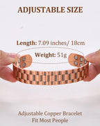 BioMag Magnetic Copper Bracelet for Men, 99.99% Pure Copper Cuff Bangle with 18 Magnets (3500 Gauss), Adjustable Size, Brick Pattern
