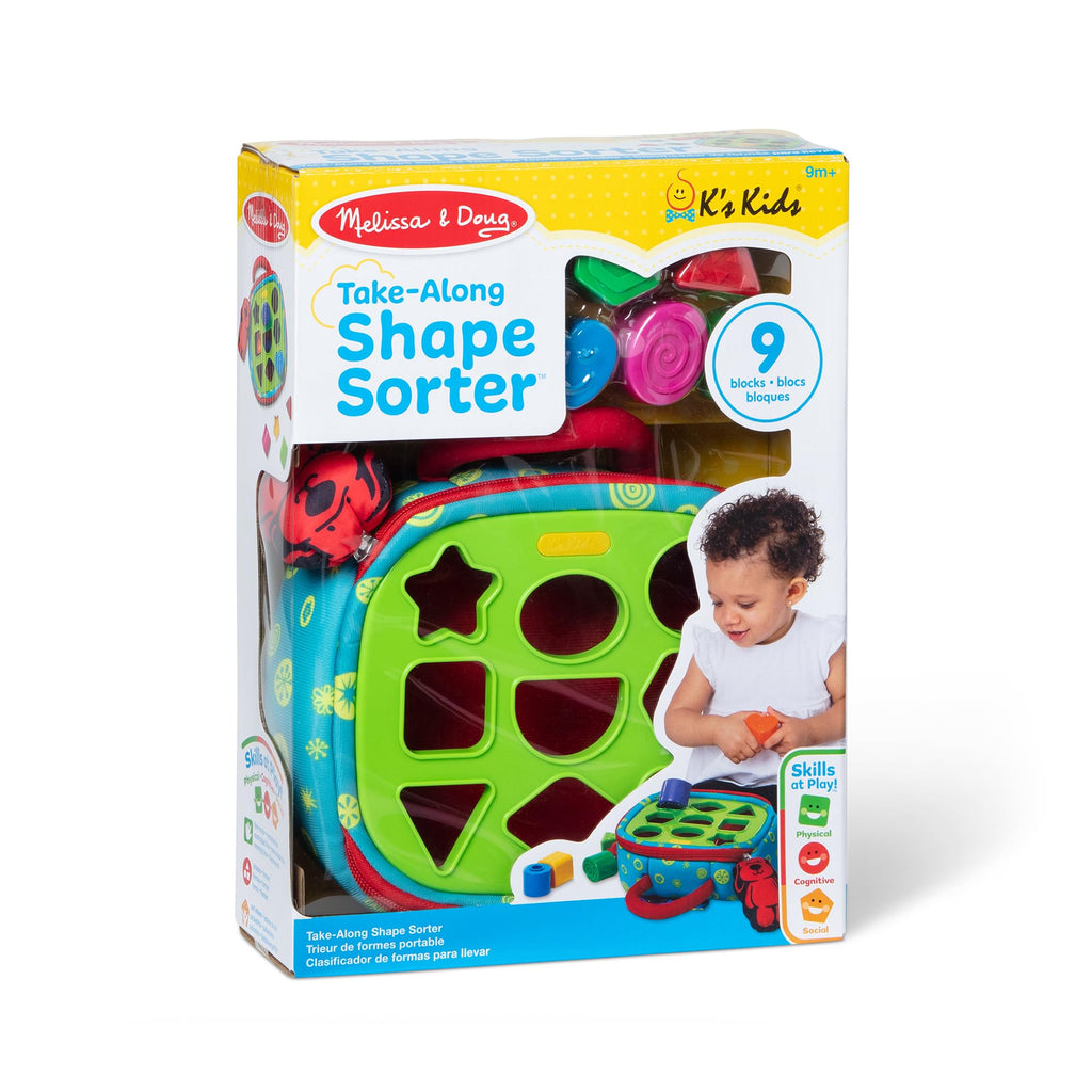 Melissa & Doug K's Kids Take-Along Shape Sorter Baby Toy with 2-Sided Activity Bag and 9 Textured Shape Blocks Sensory Toys, Travel Shape Sorter Toys for Toddlers and Infants