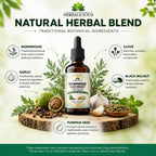HEBRALICIOUS Wormwood Black Walnut Clove Parasite Cleanse – Herbal Liquid Drops with Pumpkin Seed, Garlic & Oregano Oil – Alcohol-Free Tincture Supplement, 4 fl oz (120 ml)