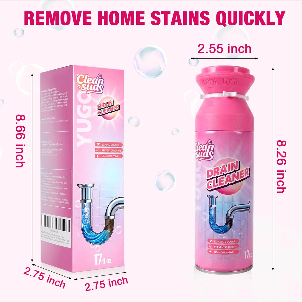 Yugou Foaming Sink Drain Cleaner & Deodorizer, Drain Clog Remover (2pcs)