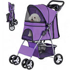 ZENY Foldable Pet Stroller, Cat/Dog Stroller with 4 Wheel, Pet Travel Carrier Strolling Cart with Storage Basket, Cup Holder (Purple)