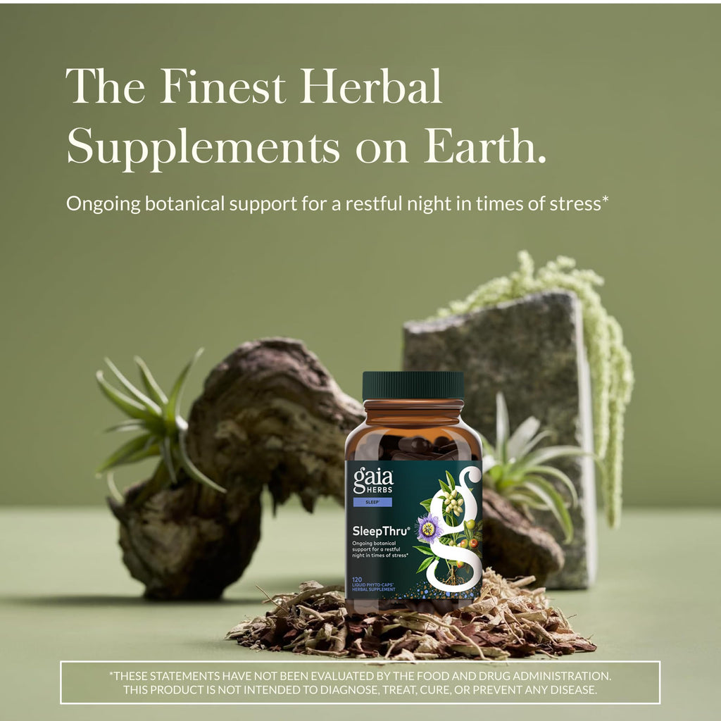 Gaia Herbs SleepThru - Sleep Support Supplement with Ashwagandha Root, Magnolia Bark, Passionflower & Jujube Date* - 120 Vegan Liquid Phyto-Caps (60 Servings)