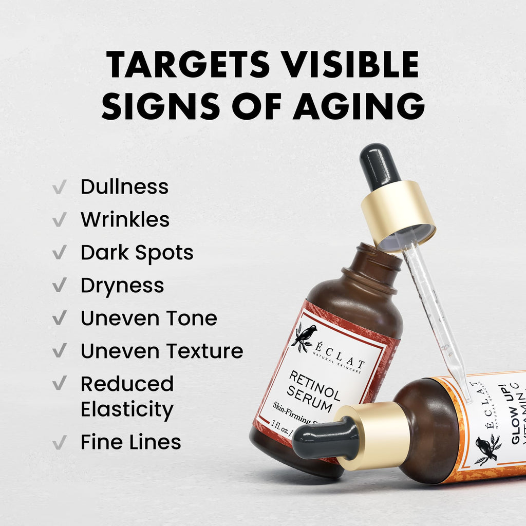 Eclat Skincare Face Serum Set – Vitamin C & Retinol Serum for Face - Anti Wrinkle, Dark Spots, Hydrating Facial Routine – 2 Pack Anti Aging Skin Care Set