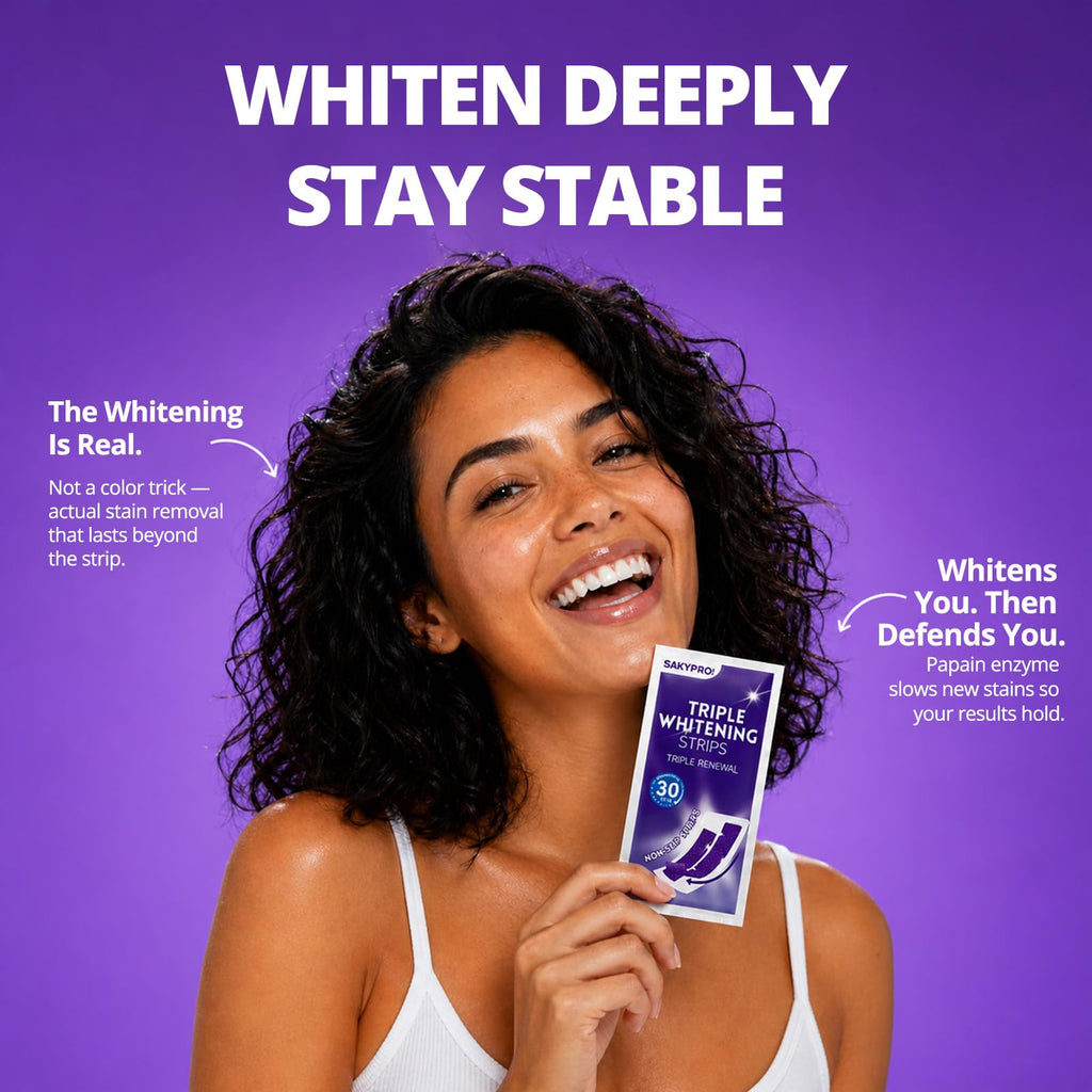 SAKYPRORAL Purple Whitening Strips, 90-Day Long-Lasting Results, Enamel Safe & Low-Sensitivity, Professional Teeth Whitening Strips with Non-Slip Dry Strip Technology (28 Count (Pack of 1))