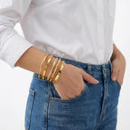 Camhanno Gold Bangle Bracelets for Women Trendy Waterproof - 18K Gold Plated Stackable Bamboo Style Stainless Steel Bracelets Non Tarnish Fashion Jewelry Gifts for Women