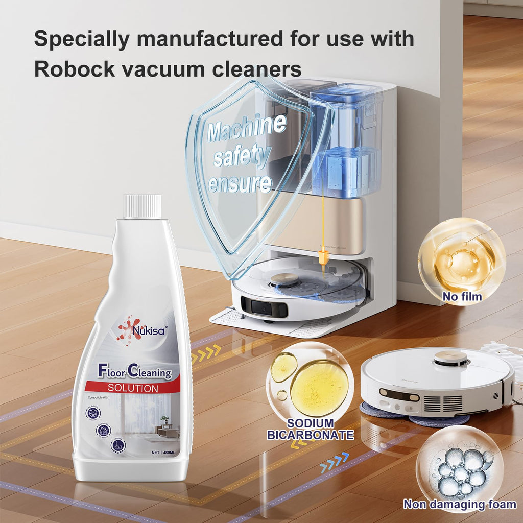 Nukisa Sweet Orange Scent Floor Cleaning Solution Compatible With Roborock Robot Vacuum And Mop Cleaner， Deep Cleans For Multiple Hard Floors, Suitable With All Robot Vacuums With Mopping (1 Bottle)