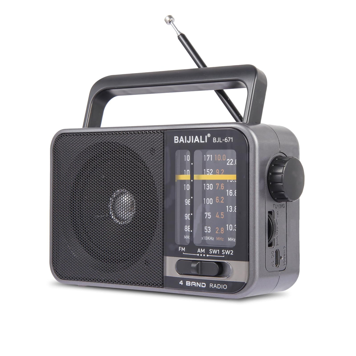 Portable AM/FM Transistor Radio with Loud Speaker, Battery or USB Powered
