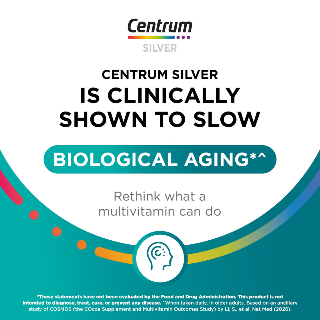 Centrum Silver Multivitamin for Men 50 Plus, Multimineral Supplement, Vitamin D3, B-Vitamins and Zinc, Gluten Free, Non-GMO Ingredients, Supports Memory and Cognition in Older Adults - 100 Ct