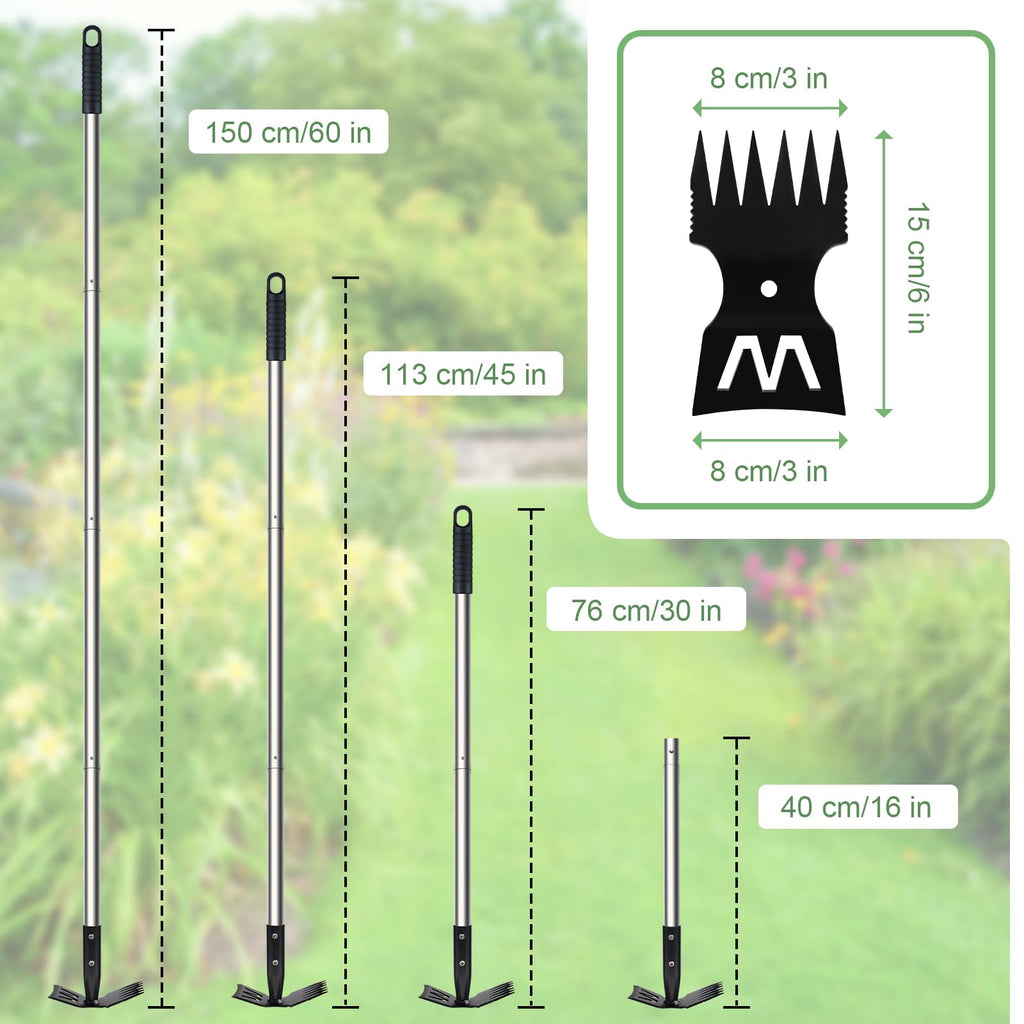 2 in 1 Weed Puller Tool with 60" Long Handle for Yard, Lawn, Patio, Garden
