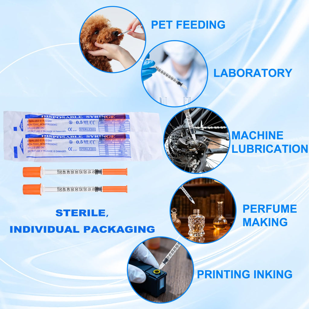 Lab Liquid Measurement U-100-30G 0.5cc/mL，5/16" 8mm Individually Wrapped (Pack of 100)