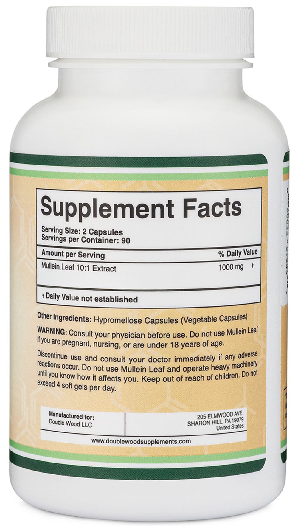 Double Wood Supplements Mullein Leaf Capsules 10,000 mg Strength, 180 Vegan Capsules with No Fillers, Supports Lung & Respiratory Health