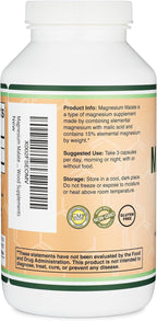 Magnesium Malate Capsules (420 Count) - 1,500mg Per Serving (Magnesium Bonded to Malic Acid), Third Party Tested, Vegan Friendly, Gluten Free by Double Wood Supplements
