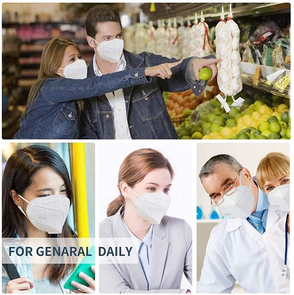 LEMENT 50PCS KN95 Face Mask 5 Layer Breathable with Elastic EarLoops Cup Dust Safety Masks(White,Black,Grey)
