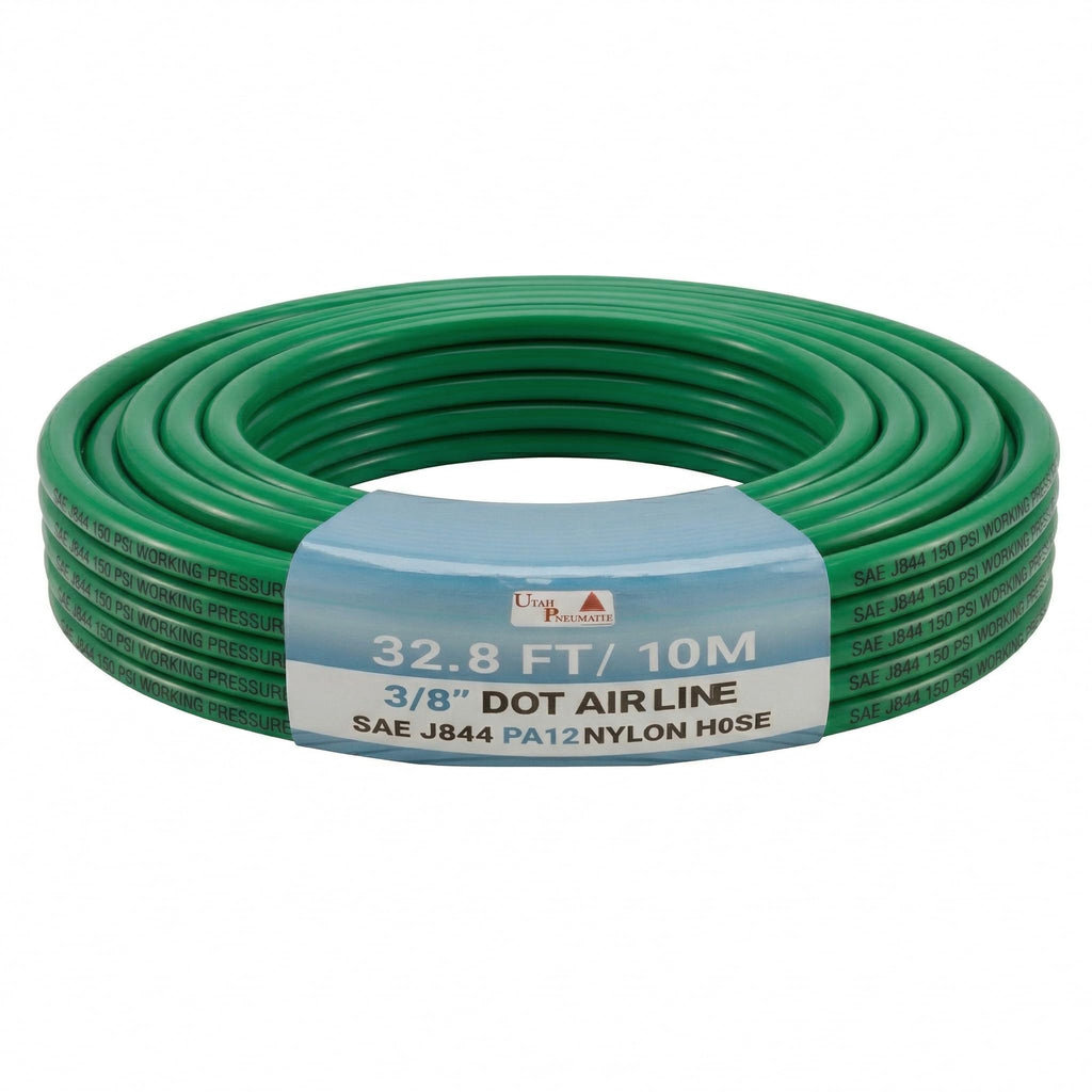 Utah Pneumatic 3/8" DOT Air Line SAE J844 PA12 Nylon Tubing for Air Suspension, Industrial Automation, Workshop Air Systems, Misting & Fluid Transfer, Green - 10 Meters (32.8ft)