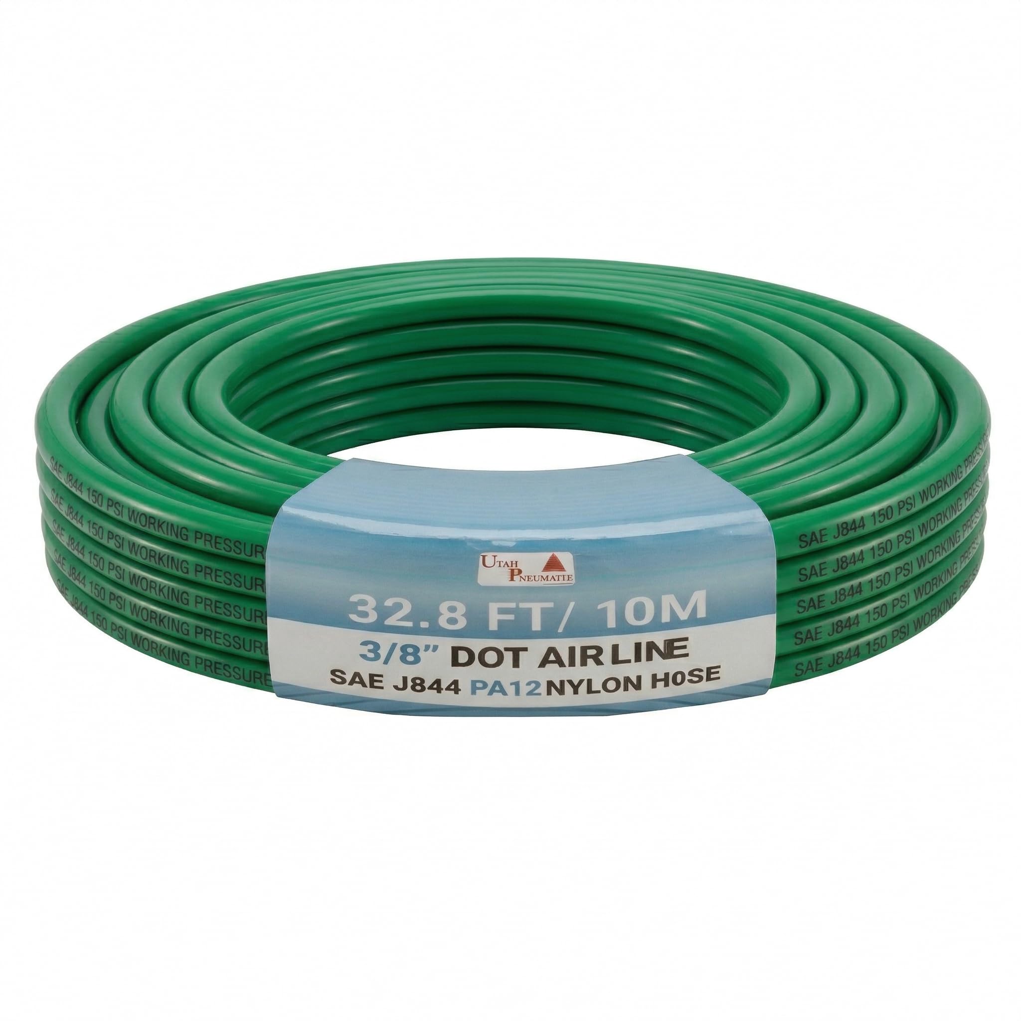 Utah Pneumatic 3/8" DOT Air Line SAE J844 PA12 Nylon Tubing for Air Suspension, Industrial Automation, Workshop Air Systems, Misting & Fluid Transfer, Green - 10 Meters (32.8ft)