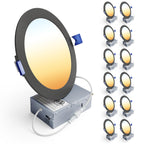 Ensenior 12 Pack 6 Inch LED Recessed Ceiling Light Black, Dimmable, 2700K-5000K 5CCT, 1200LM 12W 120V, High Brightness Canless Wafer Downlight - ETL&FCC&IC